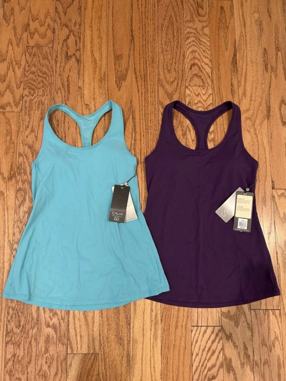 NWT LOT OF 2: CALIA Turquoise & Burgandy Fixed Cup Support Racerback Tank Tops -